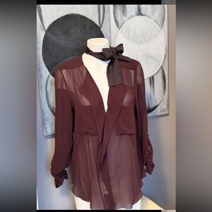 Babaton Deep Burgundy Silk Blouse